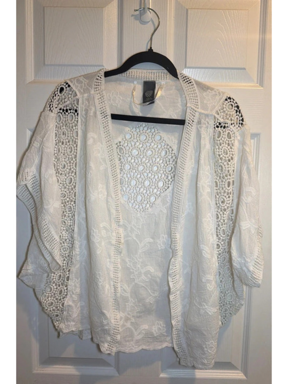 Vince Camuto Ivory Crochet Lace Open Front Kimono Cardigan Coverup One Size